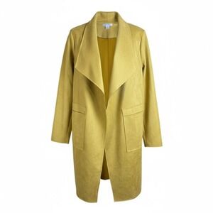FAVLUX Jacket Womens Small Mustard Faux Suede Open Front Draped Longline Soft